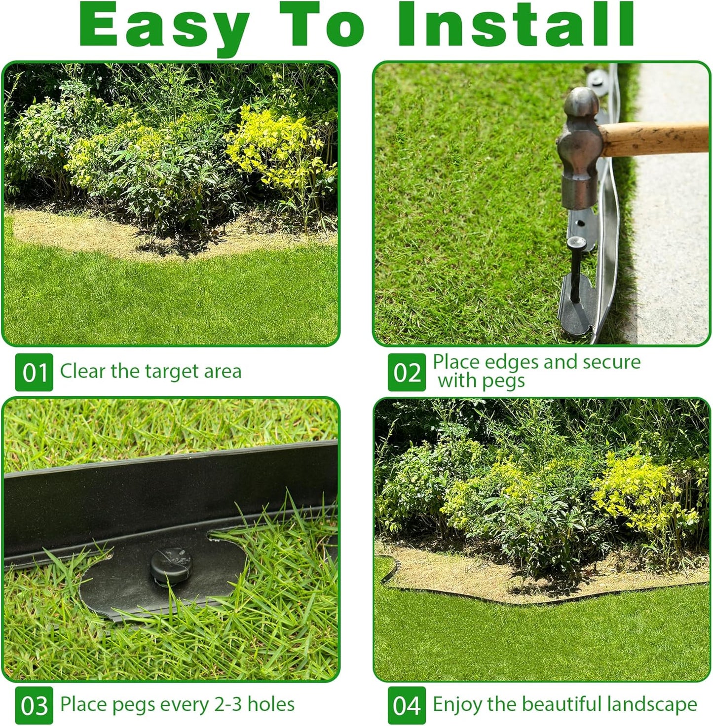 Landscape Edging Border 33 FT 2 Inch Tall with 60 Spikes, Plastic Edging for Landscaping, Garden Edging Border， Flower Bed, Paver and Lawn Edging Border, Black