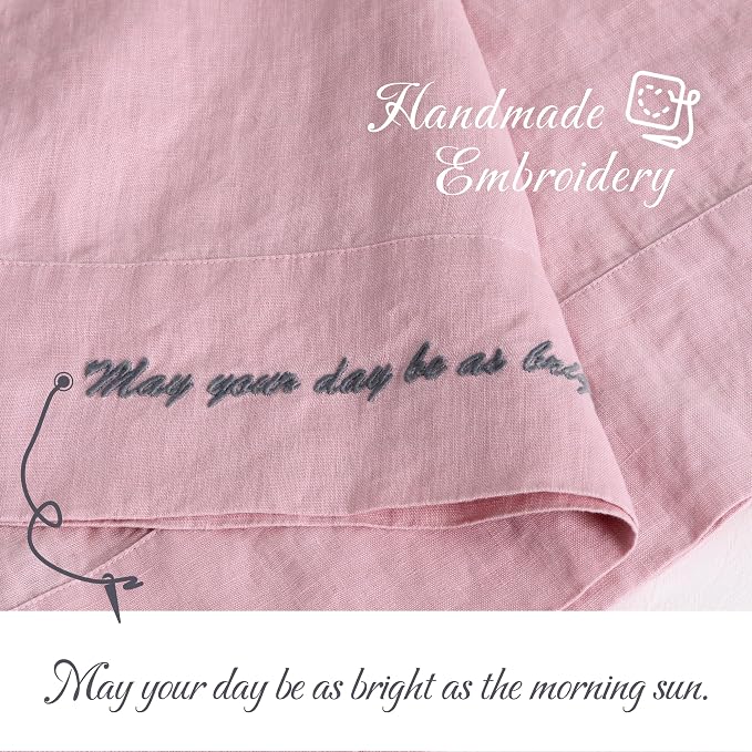 Linen Pillow Cases with Embroidery Design,20"x40" King Size Set of 2,100% French Flax Soft Handmade Linen Pillowcases,Pink Lavender Embroidery