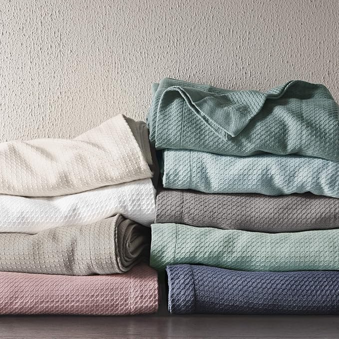 Madison Park 100% Egyptian Cotton Lightweight Summer Blanket, Breathable Waffle Knit Design, Soft Cozy All-Season Throw for Bed, Couch or Sofa, Khaki Taupe Twin Size (66"x90")