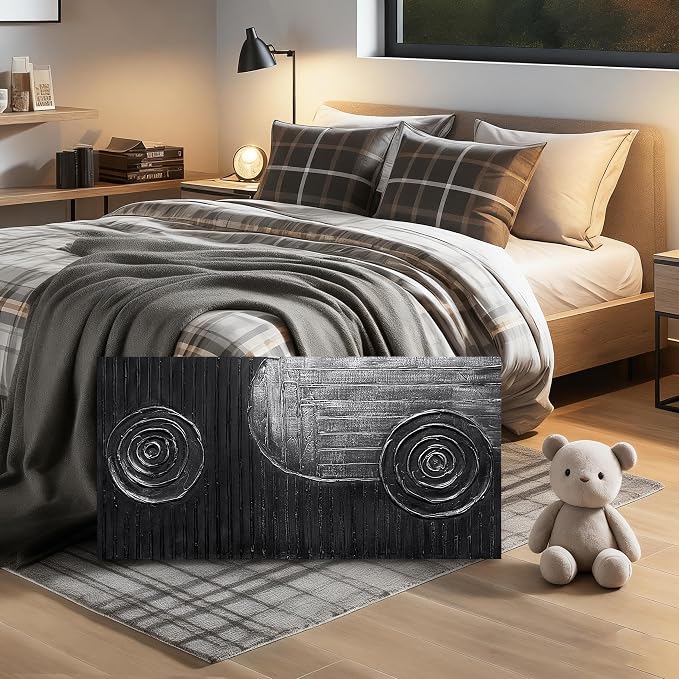 Abstract Oil Painting Wall Art Bedroom Black and Silver Canvas Wall Art for Living Room Circles Pictures Wall Decor for Kitchen Size 20 x 40 Inch