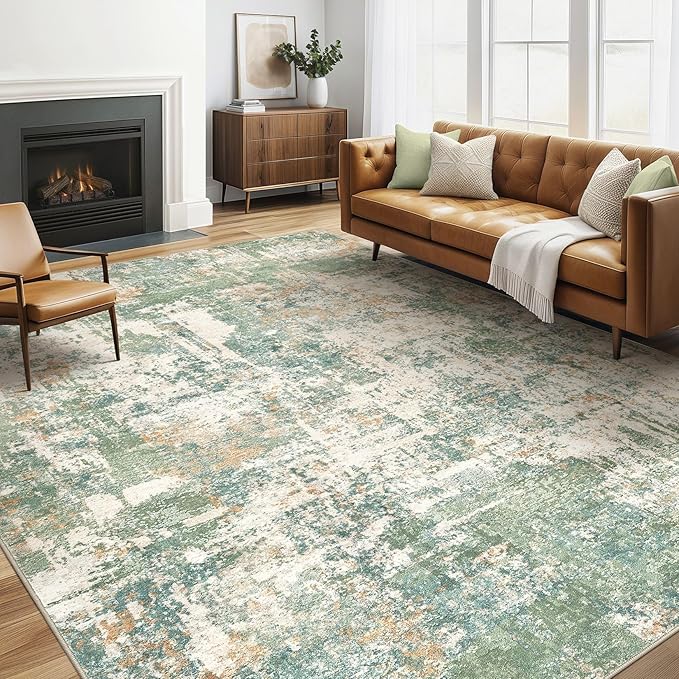 6x9 Area Rugs Living Room: Washable Large Abstract Soft Green Rug Stain Resistant Indoor Floor Non-Slip Accent Carpet for Men Modern Home Enthusiasts Aged 25-45 - Bedroom Office Playroom