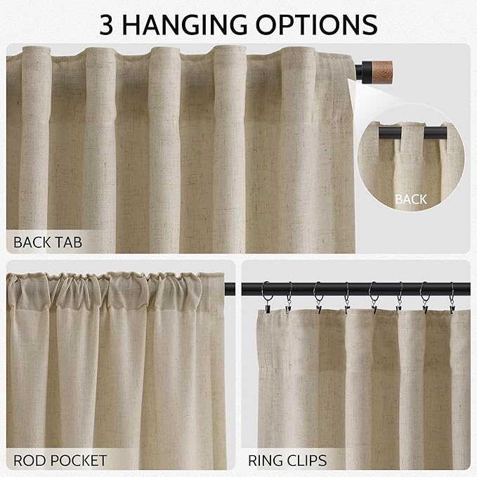 Eggshell Beige Linen Curtains for Living Room 105 Inches Long Light Filtering Semi Sheer Curtain Back Tab Rustic Farmhouse Decor Burlap Luxury Boho Drapes for Bedroom Dinner Room 52x105, 2 Panels