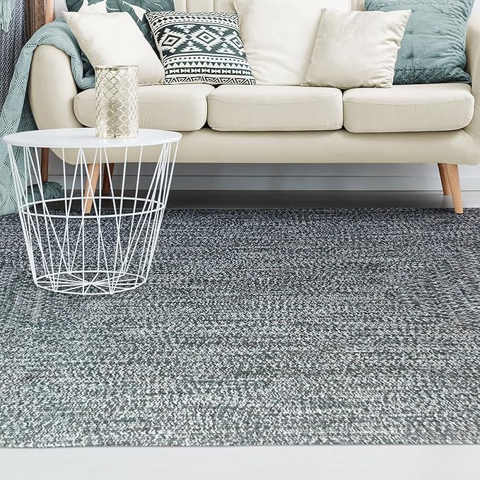Superior Large Indoor/Outdoor Area Rug, Multi-Tone Reversible Braided Floor Decor for Patio, Front Porch, Entryway, Living Room, Office, Nursery, Artistic Home, 4' x 6', Lagoon Breeze-White