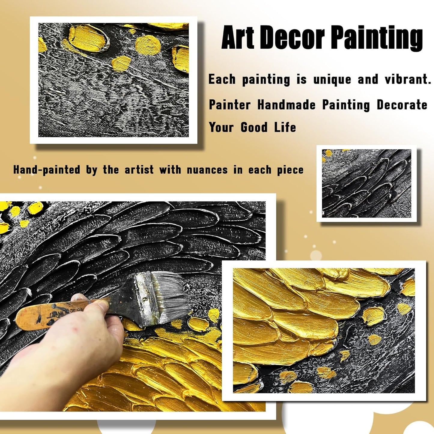 Abstract Painting Wall Art for Living Room Black and Gold Wall Art for Office Canvas Wall Decor for Bedroom Size 20 x 40 Inch