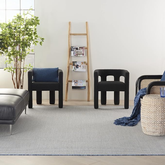 Nourison Home Courtyard Ivory Blue 7' x 10' Area Rug - Easy Clean, Non Shedding, Bed Room, Living Room, Dining Room, Kitchen (7' x 10')