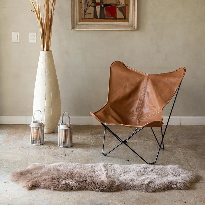 Premium Duo 100% Genuine Sheepskin Area Rug 2x6 ft – Luxurious Soft & Fluffy Lambskin Rug for Bedroom or Living Room – Made in Argentina (Beige)