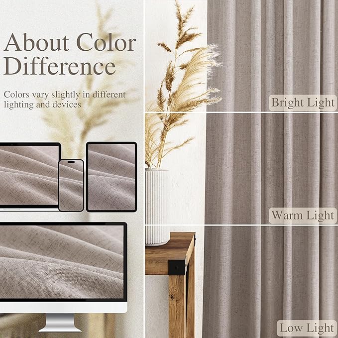 Extra Long Brownish Grey Curtain 108 Inches Long 2 Panels Set Back Tab Linen Drapes for Living Room Neutral Farmhouse Light Filtering Semi Sheer Linen Curtains 108 Inch Length for Large Window 9 FT