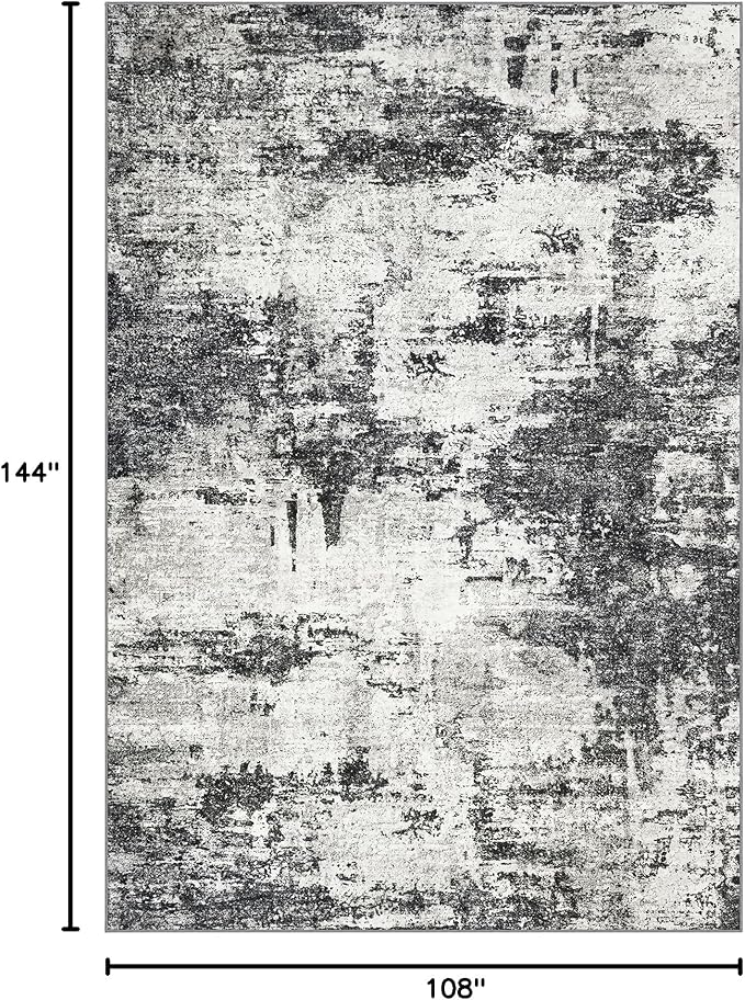 9x12 Area Rugs Living Room Rugs: Large Washable Rug with Anti-Slip Backing Non-Shedding Stain-Resistant Soft Abstract Carpet for Bedroom Dining Room Nursery Home Office - Black