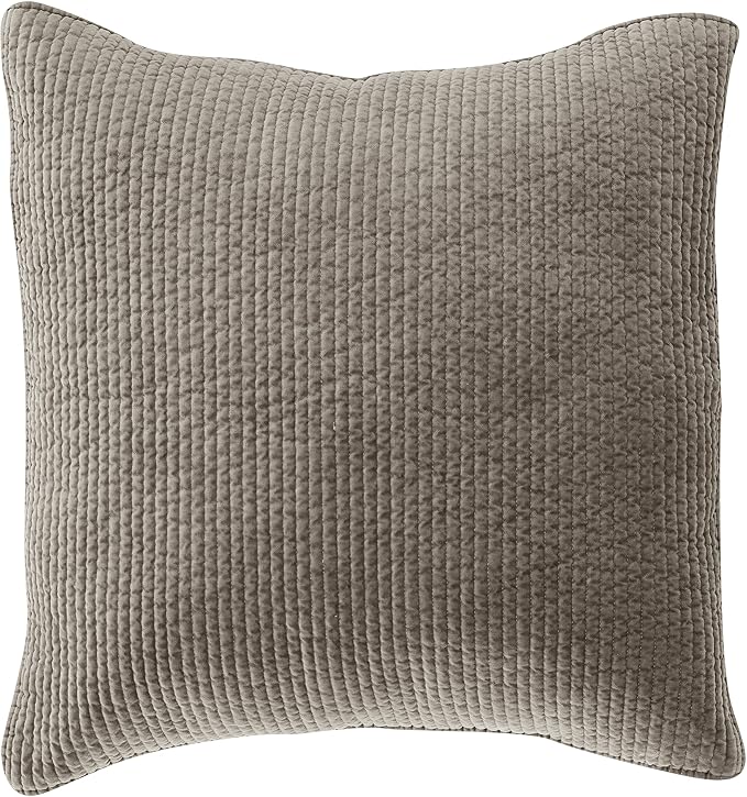 HiEnd Accents Stonewashed Velvet Quilted Euro Sham, 27x27 inch, Taupe Solid Color, Classic Traditional Rustic Style Luxury Bedding