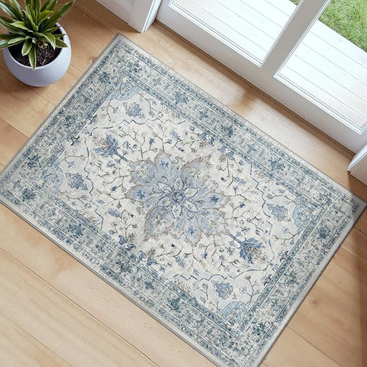 RELEANY Area Rugs 2'6''x4' Kitchen Rugs Entry Rug Small Rugs for Entryway Kitchen Bathroom Door Mat Indoor Entrance,Washable Non Slip, Light Blue Navy Beige Gray White