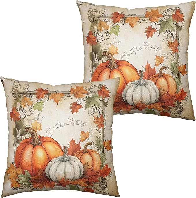 Fall Pillow Covers 24x24 Set of 2 Maple Leaves Pumpkin Pillow Covers Autumn Harvest Pillowcase Thanksgiving Vintage Cushion Case for Home Decor Couch Sofa