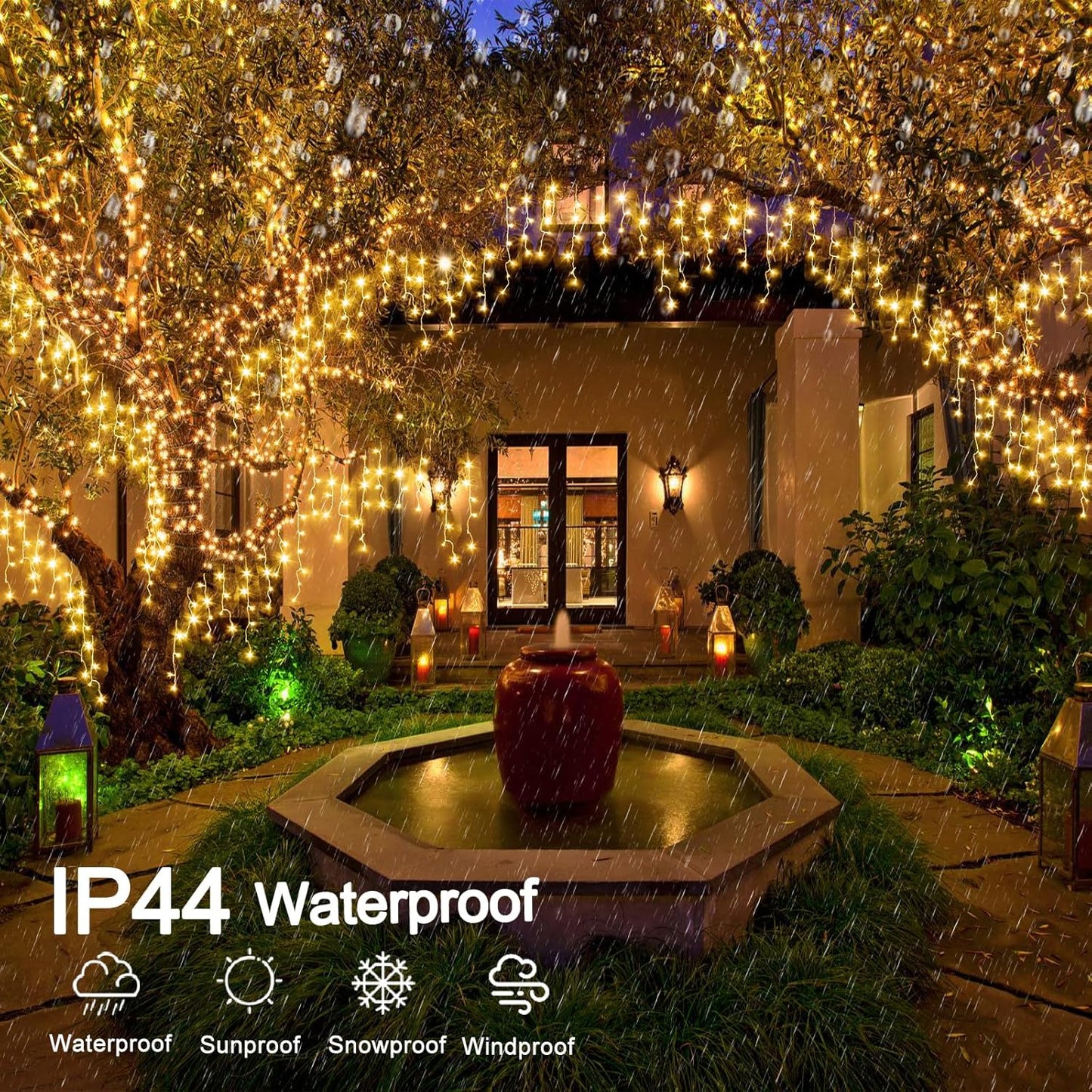Christmas Lights Outdoor, 33ft 400 LED Warm White Icicle Lights for Outside House, Plug in Connectable Twinkle Tree Light 8 Modes Timer Waterproof for Patio Window Party Indoor Holiday Decorations