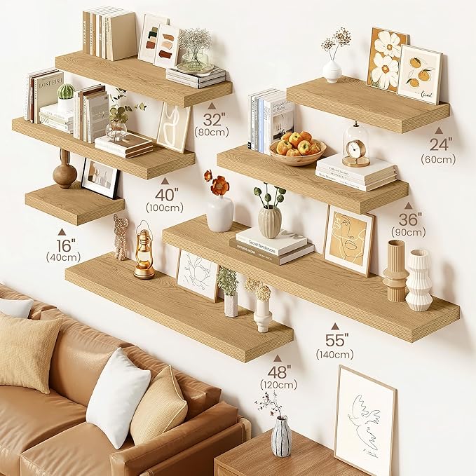 Vivelove 48 Inch Floating Shelves for Wall, 48x9 Display Shelves for Bathroom Living Room Kitchen Bedroom Office Farmhouse Home Decor - Set of 2, Oak
