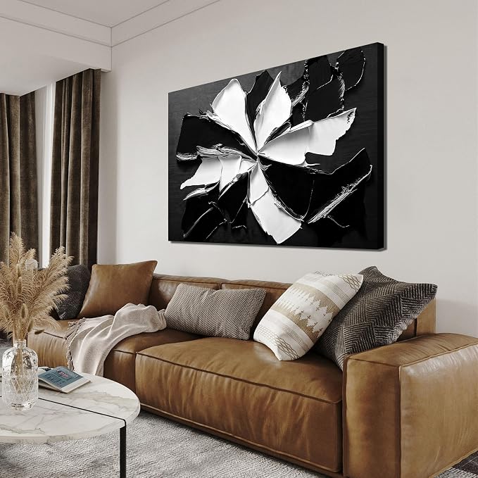 Abstract Wall Art Decor Modern Minimalist Wall Art Pictures for Living Room Black and White Wall Art Prints Abstract Canvas Art Wall Decor Flowers Artwork for Walls Office Home Decoration 32" X 48"