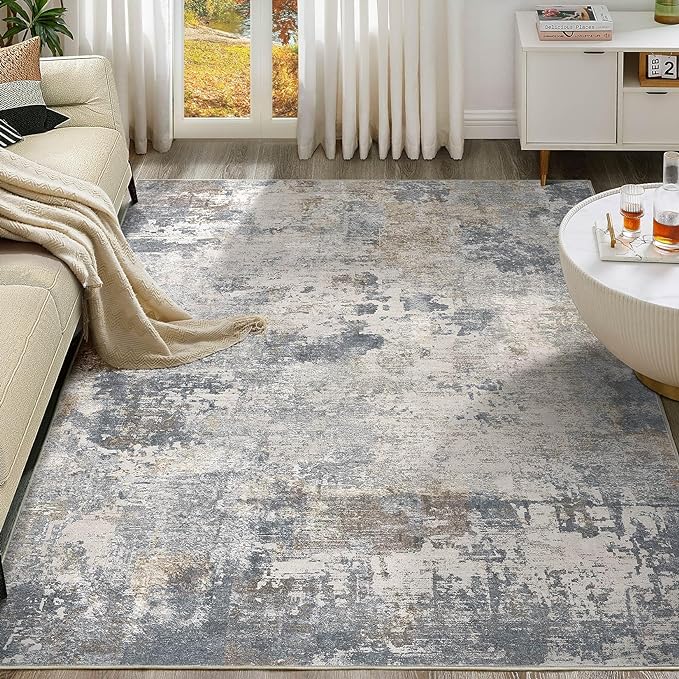 UERMEI 5x7 Area Rug Living Room Rugs - Washable Neutral Modern Abstract Soft Thin Large Rug Indoor Floor No Slip Rug Carpet for Bedroom Under Dining Table Home Office Decor - Blue Grey