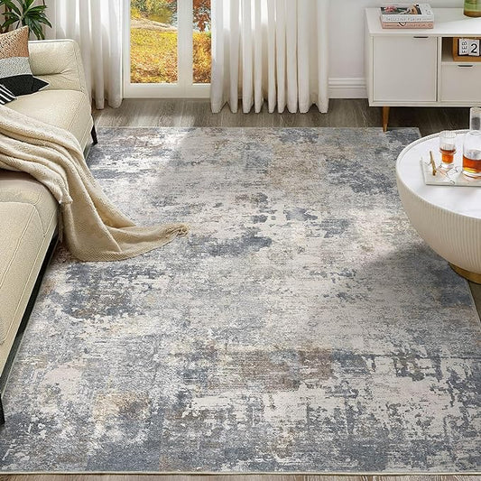 UERMEI 5x7 Area Rug Living Room Rugs - Washable Neutral Modern Abstract Soft Thin Large Rug Indoor Floor No Slip Rug Carpet for Bedroom Under Dining Table Home Office Decor - Blue Grey
