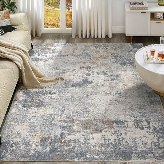 UERMEI 9x12 Area Rug Living Room Rugs - Washable Neutral Modern Abstract Soft Thin Large Rug Indoor Floor No Slip Rug Carpet for Bedroom Under Dining Table Home Office Decor - Blue Grey