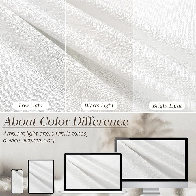 Pinch Pleated Linen Curtains 100 inches Long for Living Room Bedroom Semi Sheer Light Filtering Pinch Pleat Curtain with Hooks for Track Neutral Cream Beige White Privacy Pleated Drapes