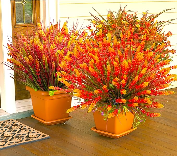 TSTWETO Artificial Plants Outdoor, 20 Pcs Fake Mums Flowers UV Resistant Outdoor Plants, Artificial Fall Flowers Plastic Faux Plants Shrubs for Home Porch Garden Yard Window Box
