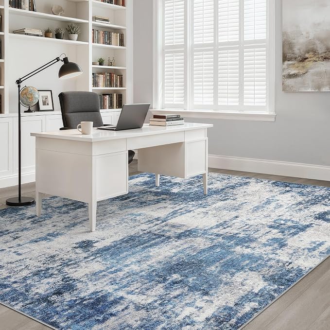 10x14 Area Rugs Living Room: Washable Large Neutral Rug Abstract Soft Modern Stain Resistant Indoor Floor Non-Slip Carpet for Bedroom Nursery Kids Office Playroom Dining Room Under Table- Navy Gray