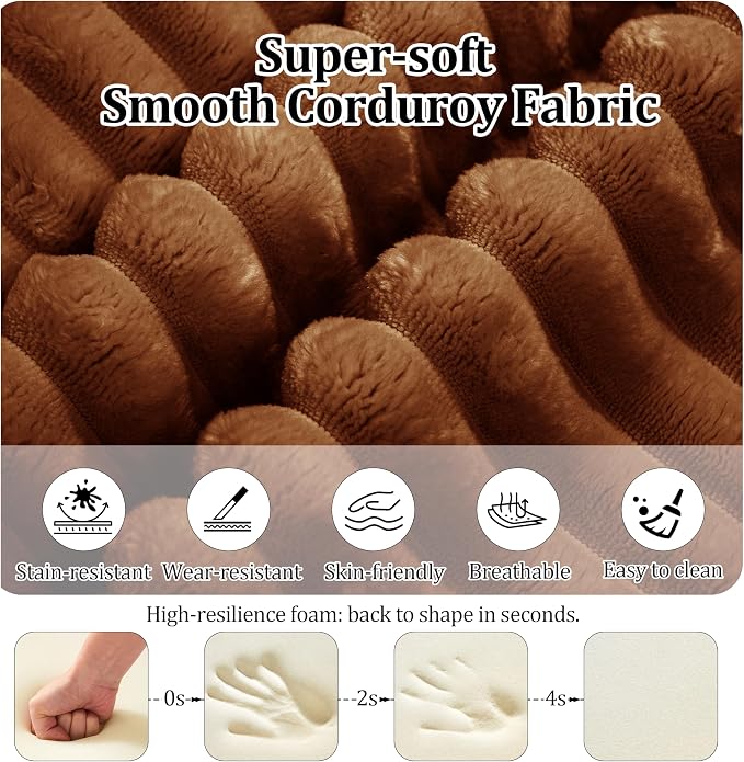 27.56'' Plush Fluffy Corduroy Poofy Ottoman in a Box for Boneless Sofa Couch, Modern Compressed Foot Rest, Small Comfy Rectangle Boneless Pouf Footstool Ottoman for Living Room, Bedroom, Orange
