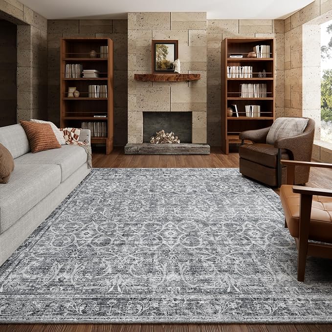 Washable Rugs for Living Room: 8x10 Area Rugs for Bedroom Ultra Soft Non-Slip Stain Resistant Vintage Boho Large Carpet for High-Traffic Dining Room - Farmhouse Decor