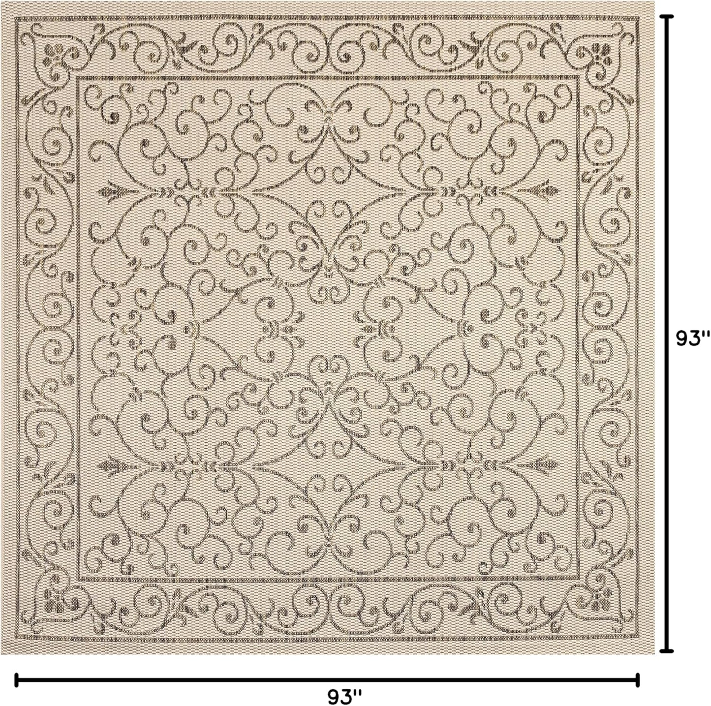 JONATHAN Y Vintage Filigree Indoor Outdoor Square Area Rug 8X8 Beige/Brown, Charleston Textured Weave for Backyard, Patio, Porch, Easy-Cleaning, High Traffic, Pet-Friendly, Non-Shedding (SMB106A-8SQ)