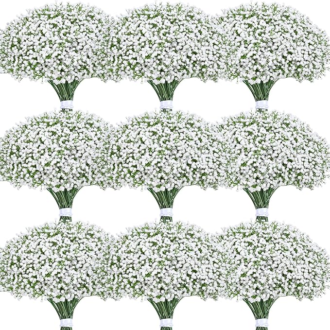 Yastouay Babys Breath Artificial Flowers, 60 Pcs White Baby Breath Flowers Artificial Bulk, Real Touch Fake Babys Breath Gypsophila for Wedding Party Bouquet Floral Arrangement Home Decor