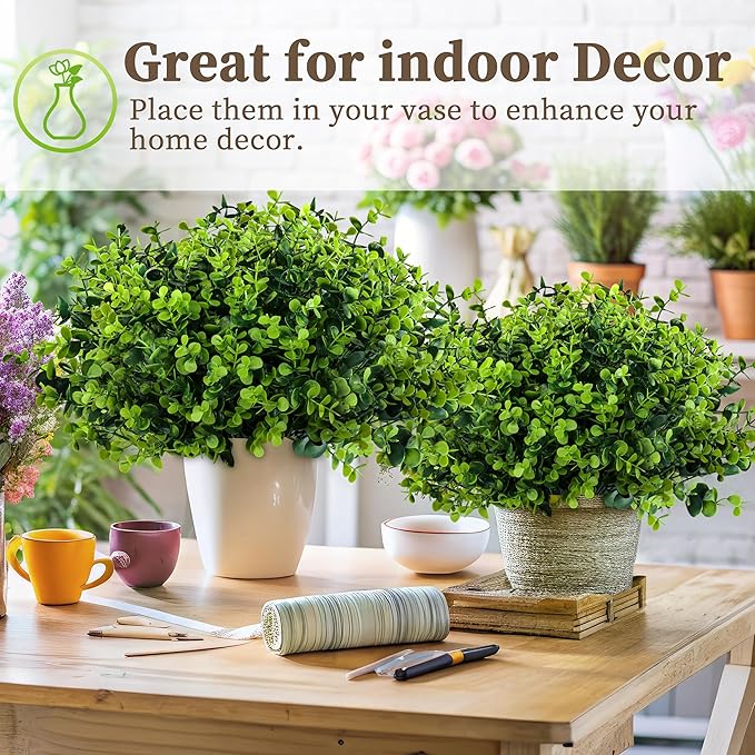 ColoPlay 20 Bundles Artificial Greenery Boxwood Plants, Fake Plant for Garden Porch, Window Box, Home Wedding, Farmhouse, and Indoor Outdoor Decoration