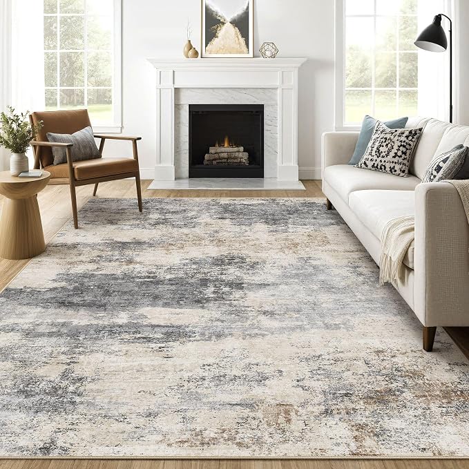 7x10 Area Rugs Living Room: Washable Large Abstract Modern Soft Rug Stain Resistant Indoor Floor Non Slip Accent Carpet for Bedroom Nursery Playroom Dining Room Office Dorm Home House- Grey Brown