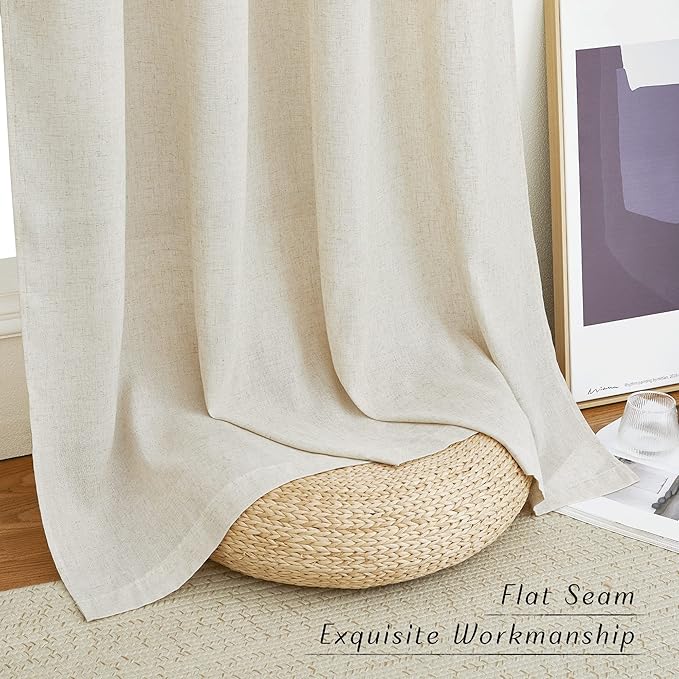 NICETOWN Linen 36 inch Curtains for Kitchen Window, Grommet Thick Flax Linen Burlap Small Window Treatments Privacy Assured with Light Filtering for Cafe/Kids Room, W42 x L36, 2 Panels