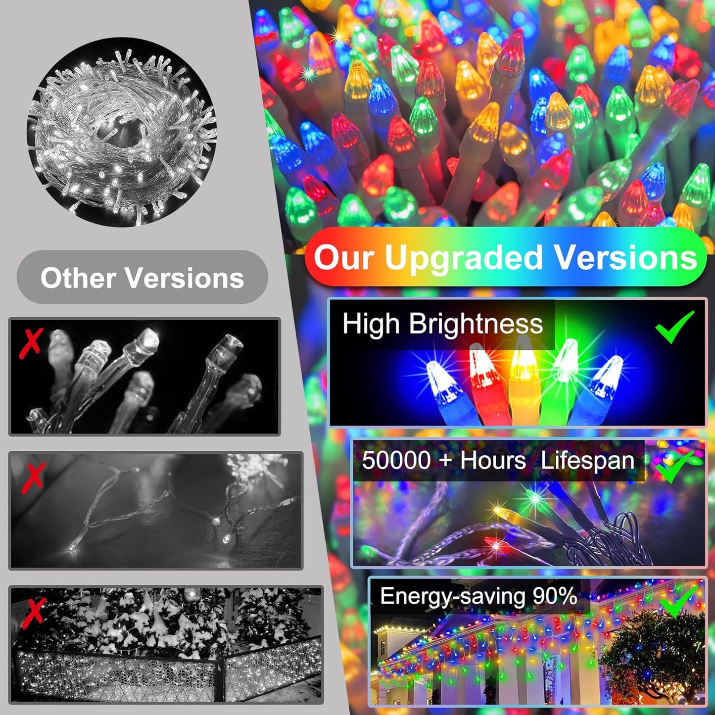 1620LED 164ft Christmas Lights, 360Drops 12 Modes Multicolor Christmas String Lights Outdoor Dimmable, Waterproof Christmas Decoration Fairy Lights with Timer for Indoor Eaves Party Patio Window Fence