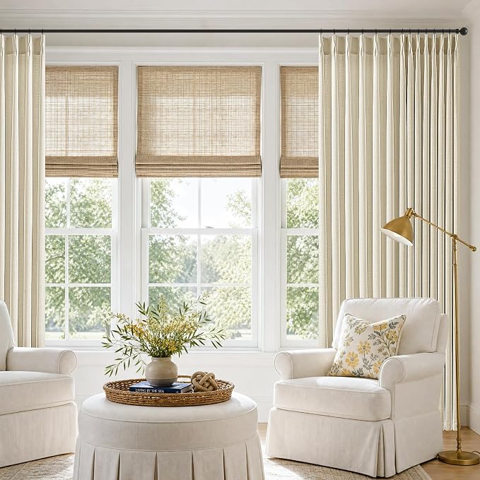 Pinch Pleated Wide Linen Curtains 70 Inch Wide 96 Inch Long 1 Panel Cream Beige Memory Trained Light Filtering Pleat Curtains for Living Room Sliding Door Patio Back Tab Burlap Drapes with Rings 8 FT