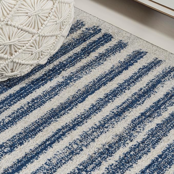 JONATHAN Y Khalil Modern Berber Stripe Cream/Navy Indoor Area Rug, 8x10, Contemporary, Bohemian, Easy-Cleaning for Living Room, Bedroom, Kitchen, Pet Friendly, Non-Shedding (MOH207E-8)