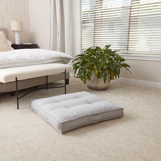 Square Tufted Floor Pillow with Removable Cover, Cement, Medium (32")