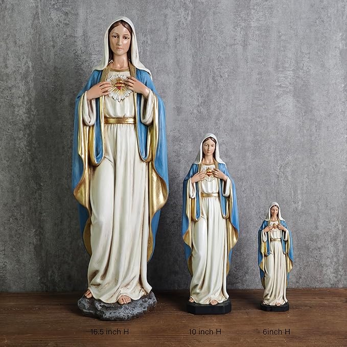 BC Catholic Immaculate Heart of Virgin Mary Statue, 16.5" H Holy Mother Figure for Altar, Religious Gift Home Decor Renaissance Sculpture Handmade by Buildclassic