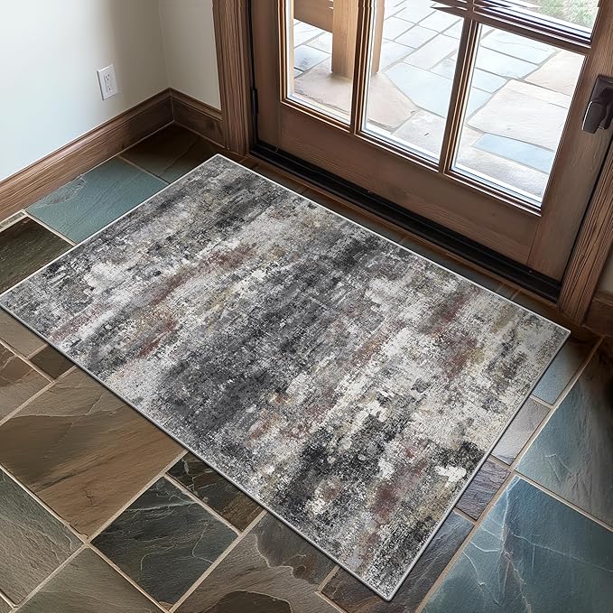 BEIMO 2x3 Rugs for Entryway Entrance Kitchen Bathroom, Machine Washable Modern Abstract Soft Area Rug Door Mat, Indoor Floor Carpet with Non Slip Rubber Backing, Dark Gray