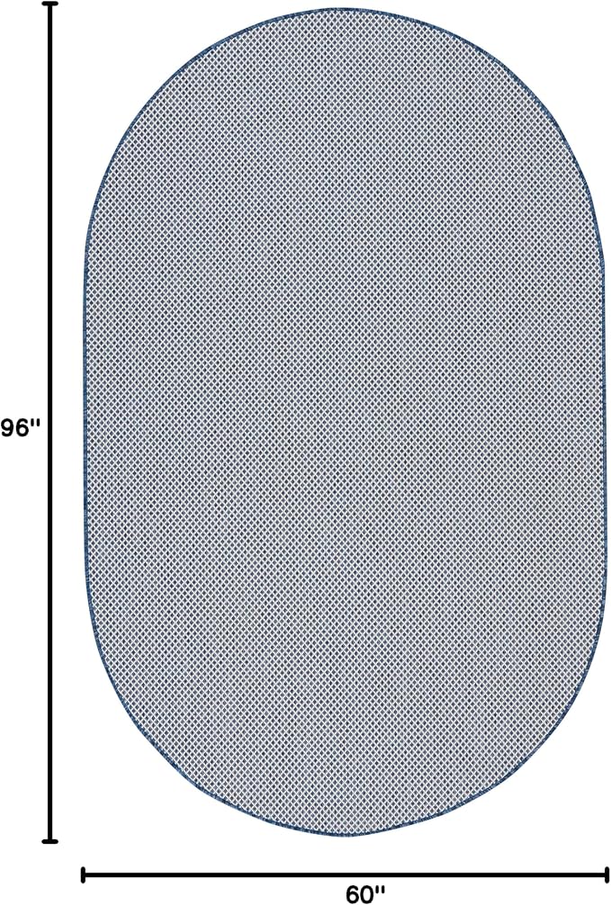 Nourison Home Courtyard Ivory Blue 5' x 8' Oval Area Rug - Easy Clean, Non Shedding, Bed Room, Living Room, Dining Room, Kitchen (5' x 8' Oval)