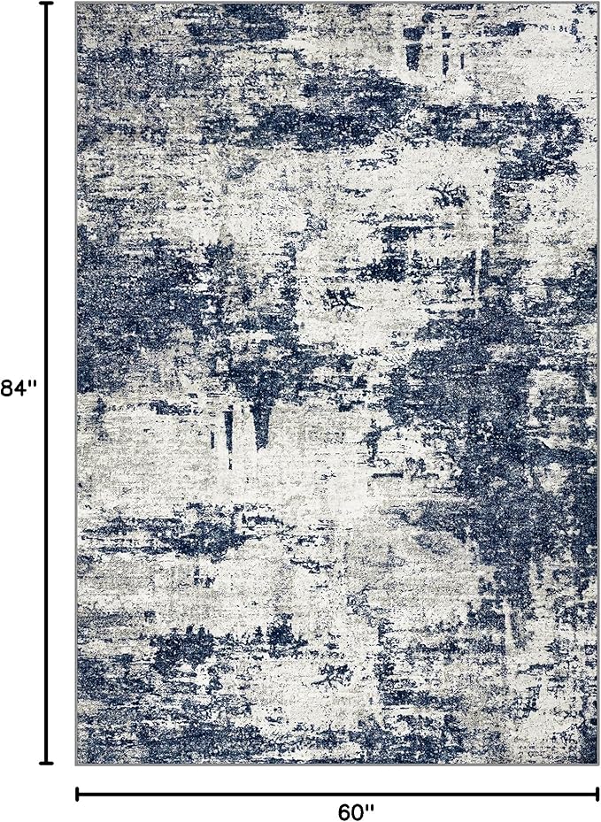 Area Rug Living Room Rugs: 5x7 Washable Rug with Anti-Slip Backing Non-Shedding Stain-Resistant Foldable Modern Abstract Carpet for Bedroom Dining Room Nursery Home Office - Gray/Blue
