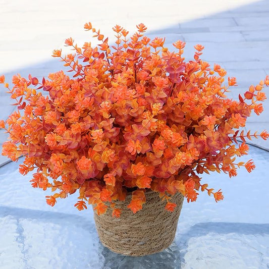 Artificial Flowers for Outdoors, 12 Bundles UV Resistant Realistic Faux Plants for Outside Porch Planter, Spring Summer Home Garden Decoration, Red Orange