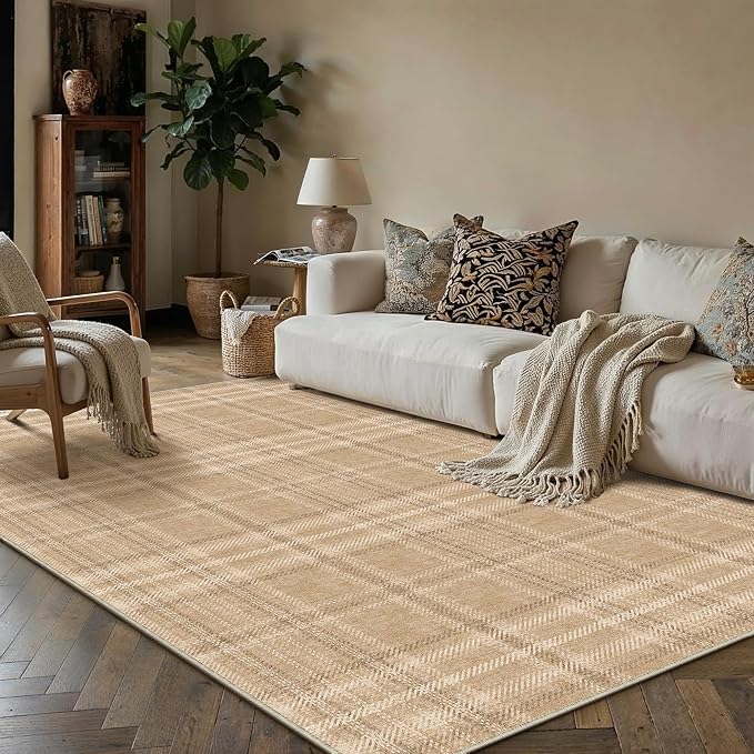 3x5 Brown Area Rug for Entryway Machine Washable Low Pile Checkered Mat Modern Accent Soft Non Slip Small Carpet for Entrance Bathroom Bedroom Indoor