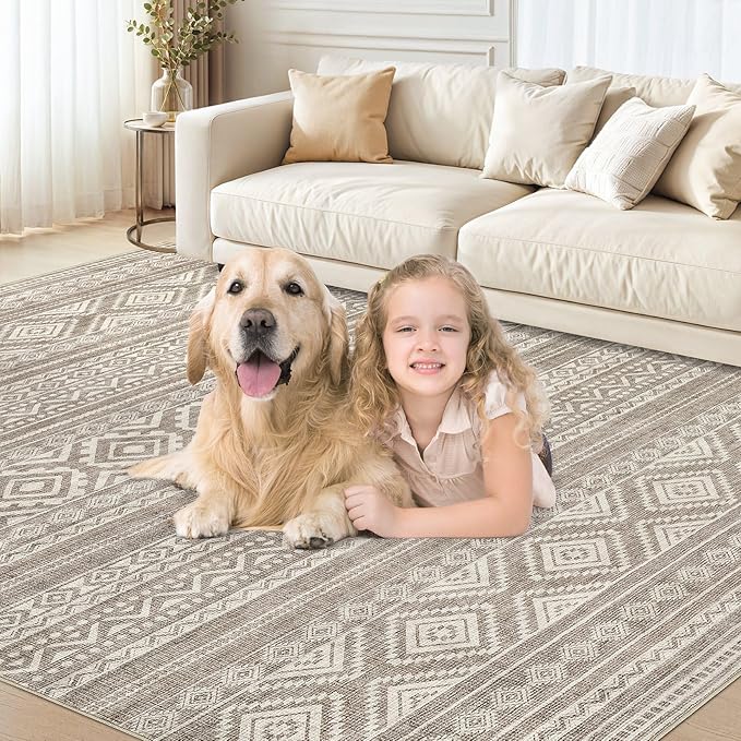 cotiled 6x9 Area Rug Living Room: Washable Boho Rugs with Non Slip Backing Large Soft Indoor Stain Resistant Carpet for Bedroom Farmhouse Dining Room Lightweight Home Decor Coffee Brown