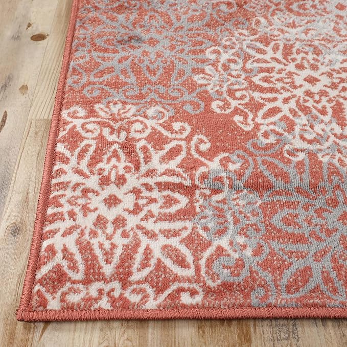 Superior Indoor Area Rug, Jute Backed, Perfect for Entryway, Office, Living/Dining Room, Bedroom, Kitchen, Hardwood Floor, Floral Scroll Decor, Leigh Collection, 4' x 6', Beige Red