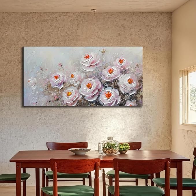 Acocifi Peony Canvas Wall Art Pink Florals Textured Picture 48"x24" | Vintage Impression Artwork, Waterproof Canvas, Easy to Hang, Durable Colorfast, Suitable for Bedroom Living Room Home Decor