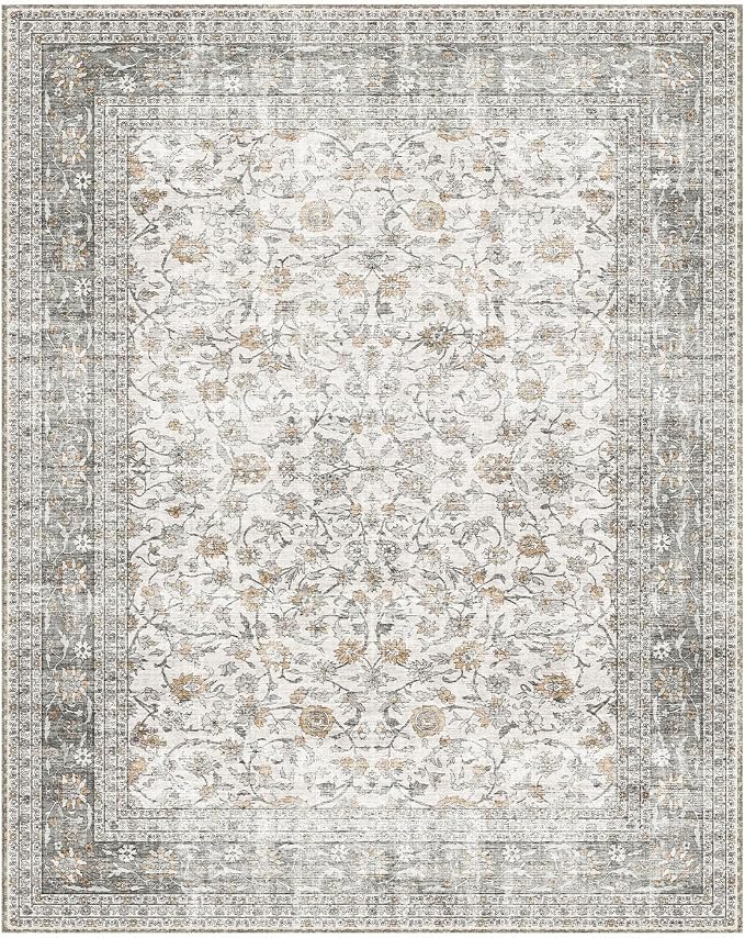 10x12 Large Rugs for Living Room: Washable Rug Stain Resistant Non Slip Distressed Vintage Rug Low Pile Faux Wool Soft Carpet for Bedroom Farmhouse Dining Room Kids Playroom Nursery