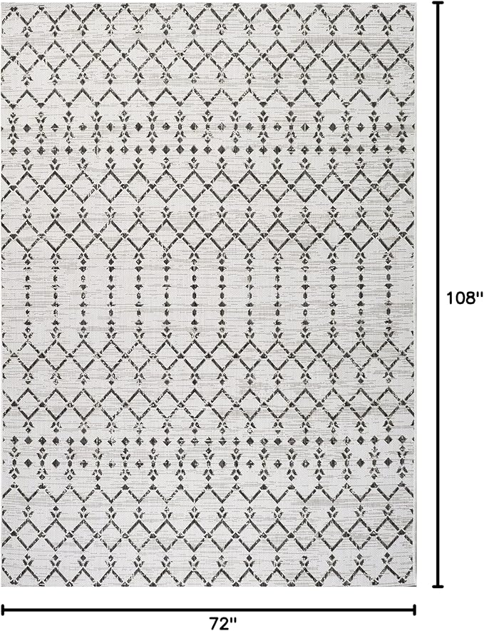JONATHAN Y Moroccan Geometric Indoor Outdoor Area Rug 6X9 Cream/Black, Ourika Textured Weave for Backyard, Patio, Porch, Easy-Cleaning, High Traffic, Pet-Friendly, Non-Shedding (SMB108I-6)