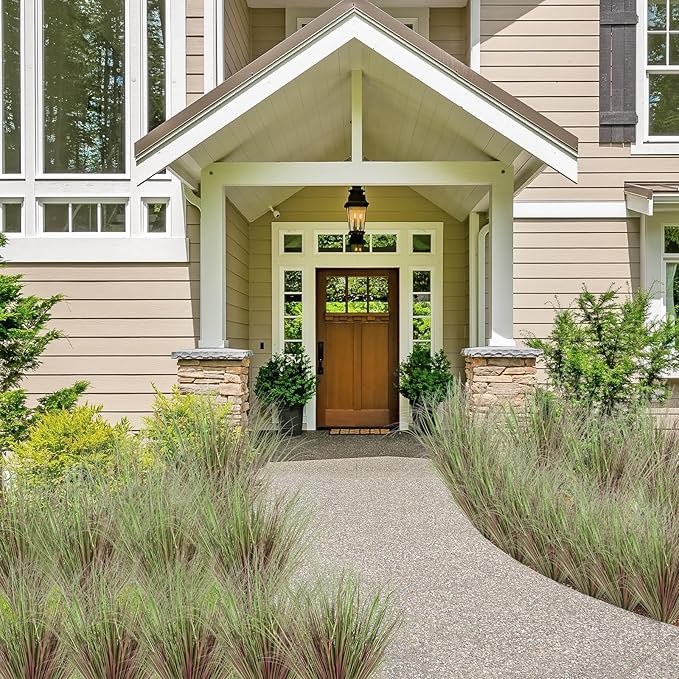 32 Bundles Artificial Grass Plants Outdoor 20 Inch Tall Fake Shrubs Wheat Grass UV Resistant Greenery Stems Weed Faux Bushes Plant for Indoor Outdoor Garden Office Home Decor, Purple