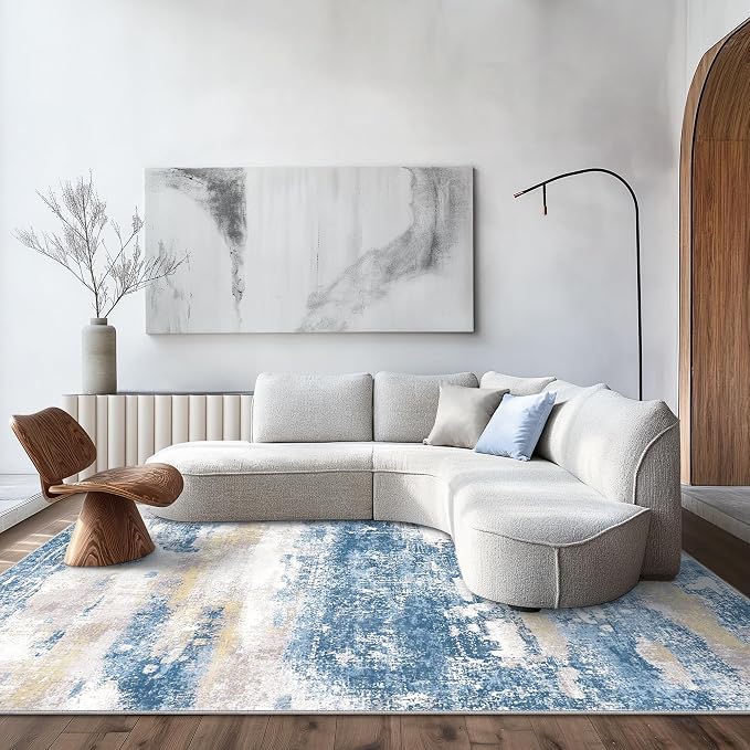 BEIMO Area Rugs 8x10 for Living Room Bedroom, Modern Abstract Machine Washable Soft Blue Cream Rug, Floor Carpet with Non Slip Backing for Dining Room