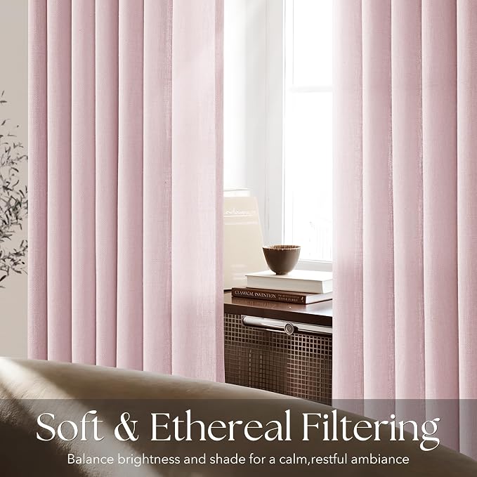 Pink Pinch Pleated Linen Curtains 102 Inch Length 2 Panels for Living Room Bedroom Textured PinkSemi Sheer Drapes Pinch Pleat Rings Window Curtain 40x102