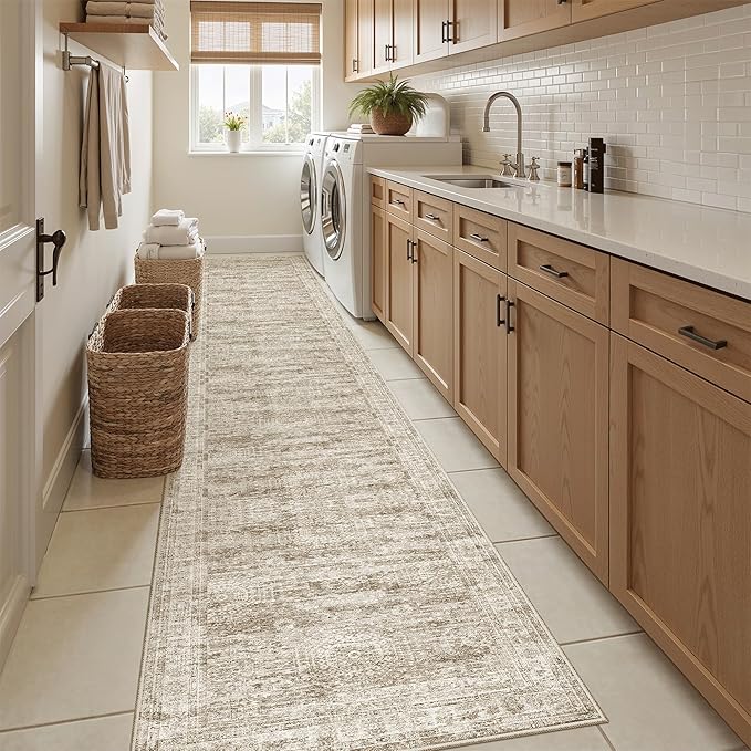 Soalmost Runner Rug 2x12 Washable Non-Slip Hallway Runner Rugs for Kitchen Bathroom Laundry Room Brown Vintage Floor Carpet Runners for Hallways Entryway